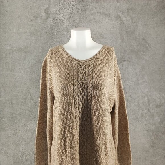 NWT KAREN SCOTT Cable Knit Textured Sweater XL(16-18) Cotton Dark Beige - Picture 2 of 13